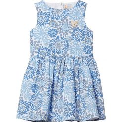Sukienka w kolorze niebiesko-szaro-białym. Szare sukienki niemowlęce Steiff, z aplikacjami, z bawełny, bez rękawów, midi. W wyprzedaży za 105,95 zł.