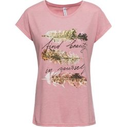 T-shirt z brokatowym nadrukiem bonprix dymny różowy z nadrukiem. Różowe t-shirty damskie bonprix, z nadrukiem, bez kołnierzyka. Za 44,99 zł.