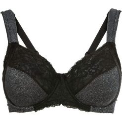 Biustonosz minimizer Premium bonprix czarno-srebrny. Czarne biustonosze bonprix, w koronkowe wzory, z koronki. Za 59,99 zł.