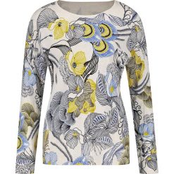 Sweter w kolorze kremowo-granatowo-żółtym. Żółte swetry damskie Gerry Weber, bez wzorów, z bawełny, bez rękawów, bez kaptura. W wyprzedaży za 169,95 zł.