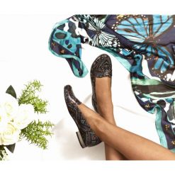 Eleganckie balerinki lordsy na obcasie - skóra naturalna - model 025 - kolor indian. Szare baleriny damskie Zapato, bez wzorów, z jeansu, eleganckie, na niskim obcasie, na obcasie. W wyprzedaży za 224,25 zł.