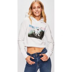 Calvin Klein Jeans - Bluza. Białe bluzy damskie Calvin Klein Jeans, s, z nadrukiem, z bawełny, bez rękawów, z kapturem. W wyprzedaży za 359,90 zł.