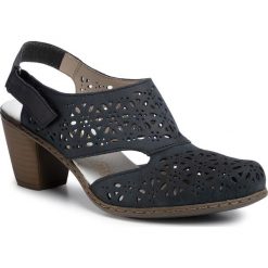 Sandały RIEKER - 40977-14 Blau. Niebieskie klapki damskie Rieker, bez wzorów, ze skóry, bez obcasa, na obcasie. Za 249,00 zł.