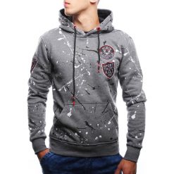 Bluza męska z kapturem szara Recea. Szare bluzy męskie Recea, xl, z aplikacjami, z bawełny, z kapturem, bez rękawów, z kapturem. Za 51,18 zł.