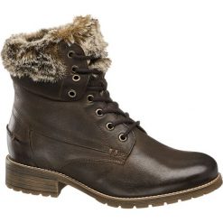 Botki damskie Highland Creek brązowe. Brązowe botki damskie na obcasie marki Highland Creek, z materiału, na sznurówki. Za 239,90 zł.