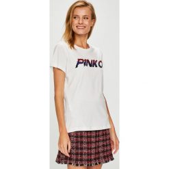 Pinko - Top Demetrio. Białe bluzki damskie Pinko, s, z nadrukiem, z bawełny, z okrągłym kołnierzem. W wyprzedaży za 269,90 zł.