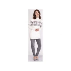 Sweter w skandynawskie wzory, SWE128 ecru/szary MKM. Szare swetry klasyczne damskie marki Mkm swetry, na zimę, s, z dzianiny. Za 143,00 zł.