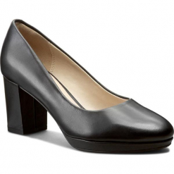 Półbuty CLARKS - Kelda Hope 261235544 Black Leather. Czarne creepersy damskie Clarks, z materiału, eleganckie, na obcasie. W wyprzedaży za 269,00 zł.