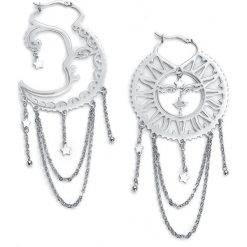 Steel Highline® Oldschool Sun Moon Hoops Kolczyki srebrny. Szare kolczyki damskie Steel Highline®, srebrne. Za 121,90 zł.