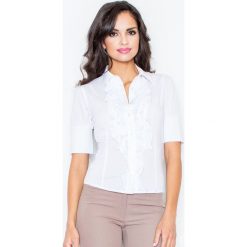 Biała Elegancka Koszula z Falbankami. Białe bluzki damskie Molly.pl, na co dzień, s, bez wzorów, eleganckie, z falbankami, z krótkim rękawem. Za 87,90 zł.