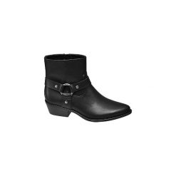 Stylowe botki damskie Catwalk typu kowbojki. Czarne botki damskie z materiału, eleganckie, bez obcasa, na obcasie, na zamek. Za 79,00 zł.