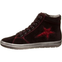 Skórzane sneakersy w kolorze czarno-czerwonym. Czarne trampki chłopięce Richter, bez wzorów, ze skóry, na sznurówki. W wyprzedaży za 132,95 zł.