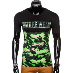 T-shirt męski z nadrukiem S1008 - zielony/moro. Zielone t-shirty męskie Ombre Clothing, s, z nadrukiem, bez kołnierzyka. Za 19,99 zł.