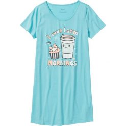 Koszula nocna bonprix morski z nadrukiem. Niebieskie koszule nocne damskie bonprix, z nadrukiem, z bawełny, z okrągłym kołnierzem, z krótkim rękawem. Za 34,99 zł.