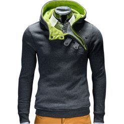 BLUZA MĘSKA Z KAPTUREM PACO - GRAFITOWA/ZIELONA. Szare bluzy męskie rozpinane marki Ombre Clothing, m, z bawełny, z kapturem. Za 69,00 zł.