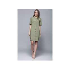 Koszulowa sukienka oliwka H007. Czarne sukienki mini marki Cropp, l, z koszulowym kołnierzykiem, koszulowe. Za 147,00 zł.