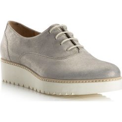Buty damskie. Szare półbuty damskie Wittchen, bez wzorów, ze skóry, eleganckie, bez obcasa, na platformie, bez zapięcia. W wyprzedaży za 349,90 zł.