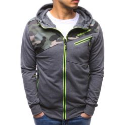 Bluzy męskie: Bluza męska rozpinana z kapturem antracytowa (bx3480)