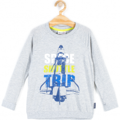 Koszulka. Szare t-shirty chłopięce z długim rękawem SPACE, z aplikacjami, z bawełny. Za 24,90 zł.