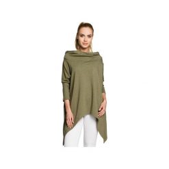M207 Asymetryczna peleryna khaki. Brązowe bluzy damskie Moe, s, bez wzorów, z elastanu, z długim rękawem, długie. Za 139,00 zł.