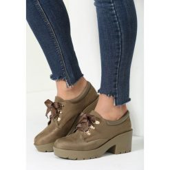 Khaki Półbuty Belong To You. Brązowe półbuty damskie marki vices, bez wzorów, ze skóry, bez obcasa, na słupku, na sznurówki. Za 79,99 zł.