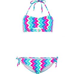 Bikini bandeau (2 części) bonprix niebiesko-biało-różowy z nadrukiem. Niebieskie stroje kąpielowe damskie marki bonprix, z nadrukiem. Za 69,99 zł.