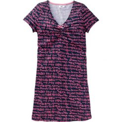 Koszula nocna bonprix ciemnoniebieski z nadrukiem. Niebieskie koszule nocne damskie bonprix, z nadrukiem, z satyny, bez kołnierzyka, bez rękawów. Za 32,99 zł.