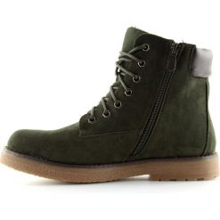 Traperki damskie zielone HQ896 Green. Zielone botki damskie ButyModne, z kauczuku, za kostkę, bez obcasa, na sznurówki. Za 97,54 zł.
