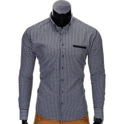 KOSZULA MĘSKA W KRATĘ Z DŁUGIM RĘKAWEM K319 - CZARNA. Czarne koszule męskie na spinki Ombre Clothing, m, z bawełny, z kontrastowym kołnierzykiem, z długim rękawem. Za 59,00 zł.