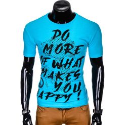 T-SHIRT MĘSKI Z NADRUKIEM S1002 - TURKUSOWY. Niebieskie t-shirty męskie marki Ombre Clothing, s, z nadrukiem. Za 19,99 zł.