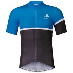 Odlo Koszulka męska Stand-up collar s/s full zip KAMIKAZE czarno-niebieska r. L (411162). Czarne koszulki sportowe męskie Odlo, l. Za 339,95 zł.