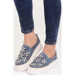 Trampki damskie slip on: Niebieskie Slip On Flowering Rush