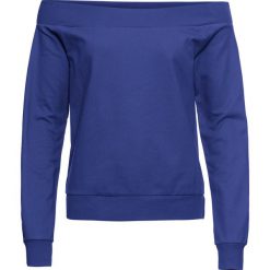 Bluza dresowa z dekoltem "carmen" bonprix błękit królewski. Niebieskie bluzy damskie bonprix, z dresówki, bez kaptura. Za 49,99 zł.