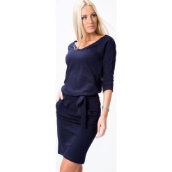 Granatowa Sukienka Wiązana w Talii 9729. Szare sukienki damskie marki Fasardi, l, oversize. Za 59,00 zł.