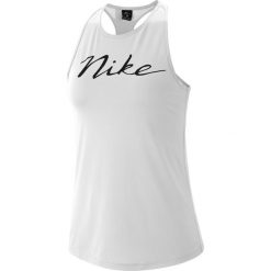Koszulka Nike Pro Printed Tank W Biała. Białe bluzki sportowe damskie Nike, bez wzorów, bez kołnierzyka, bez rękawów, bez kaptura, do biegania. Za 119,99 zł.