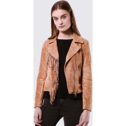 Camelowa Ramoneska Essential. Brązowe kurtki damskie Born2be, s, bez wzorów, bez kaptura. Za 179,99 zł.