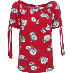Shirt z kwiatowym nadrukiem bonprix czerwony z nadrukiem. Czerwone koszulki damskie bonprix, w paski, bez kołnierzyka, bez rękawów. Za 32,99 zł.