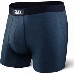 Męskie bokserki marki SAXX Ultra Indigo. Niebieskie bokserki męskie Saxx, bez wzorów, z wiskozy. Za 110,99 zł.