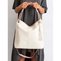 Torebka damska shopper bag worek 0006 ecru - ecru. Torby damskie na zakupy w paski, z jeansu, eleganckie, duże. Za 69,99 zł.
