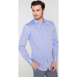 Trussardi Jeans Koszula Niebieski. Niebieskie koszule męskie Trussardi Jeans, w paski, z bawełny, bez kołnierzyka, z długim rękawem. Za 593,95 zł.