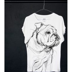 Bulldog t-shirt woman. T-shirty damskie Pakamera, bez wzorów, bez kołnierzyka. Za 129,00 zł.
