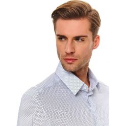 Koszula długi rękaw męska regular fit. Niebieskie koszule męskie Top Secret, na zimę, m, bez wzorów, z bawełny, eleganckie, bez kołnierzyka, z długim rękawem. W wyprzedaży za 99,99 zł.