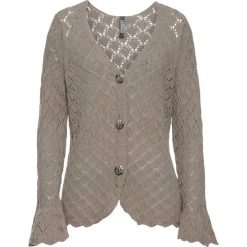 Sweter rozpinany z dzianiny w optyce szydełkowej bonprix brunatny. Pomarańczowe swetry damskie bonprix, bez wzorów, z dzianiny, bez rękawów, bez kaptura. Za 109,99 zł.