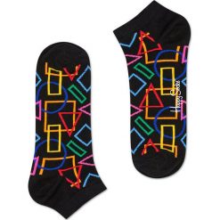 Happy Socks - Stopki Geometric. Czarne skarpetki damskie Happy Socks, z bawełny. W wyprzedaży za 19,90 zł.