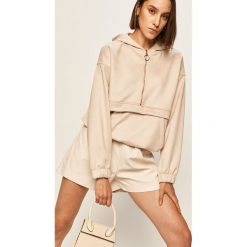 Answear - Bluza. Brązowe bluzy damskie ANSWEAR, s, bez wzorów, z poliesteru, z krótkim rękawem, krótkie, z kapturem. W wyprzedaży za 89,90 zł.