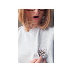 Bluza raglan kieszonka kotek słodziak. Szare bluzy damskie One mug a day, s, z aplikacjami, z bawełny. Za 139,00 zł.