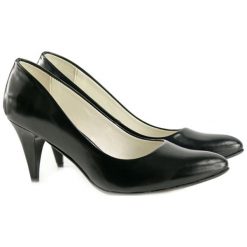Buty ślubne damskie: Skórzane czółenka w kolorze czarnym