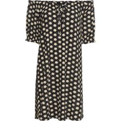 Sukienka bonprix ciemnoniebiesko-biały w kwiaty. Niebieskie sukienki damskie bonprix, w kwiaty, eleganckie, bez kołnierzyka, bez rękawów. Za 64,99 zł.