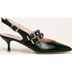 Trussardi Jeans - Czółenka skórzane. Czarne czółenka damskie Trussardi Jeans, bez wzorów, z jeansu, bez obcasa, na obcasie. Za 599,90 zł.