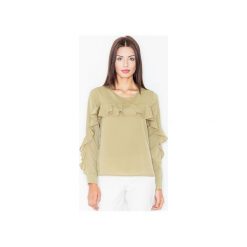Bluzka M466 Oliwka. Zielone bluzki damskie FIGL, m, bez wzorów, z dzianiny, z falbankami, z długim rękawem. Za 119,00 zł.